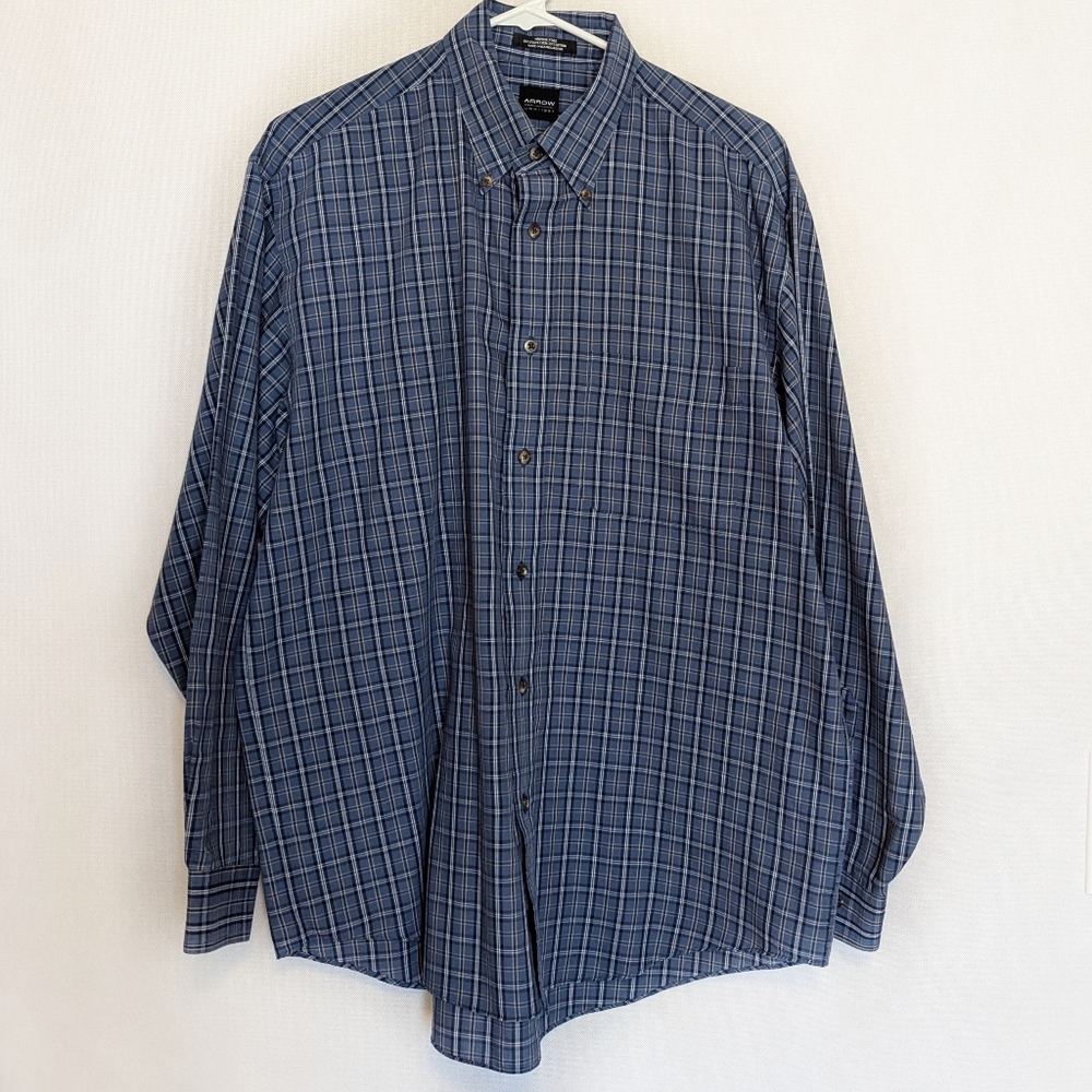 Arrow Men's Blue Plaid Shirt - Size Medium